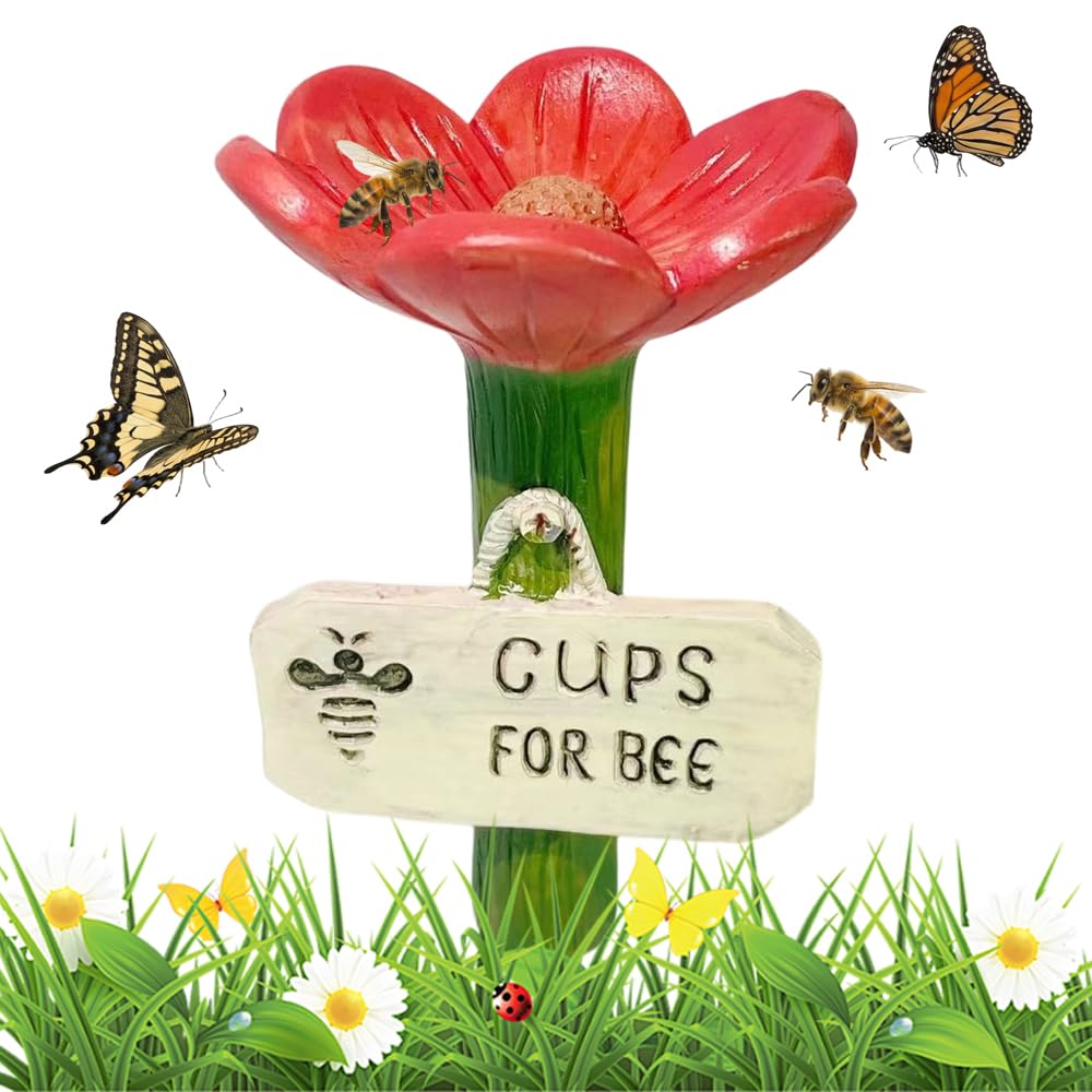 Bee Watering Station for Garden, 2026 New Cups for Bees, Resin Bee Drinking Bowl for Patio Lawn, Garden Pollinator Water Feeder for Garden Decor, Bee Water Cup for Gardeners (yellow) — view 8