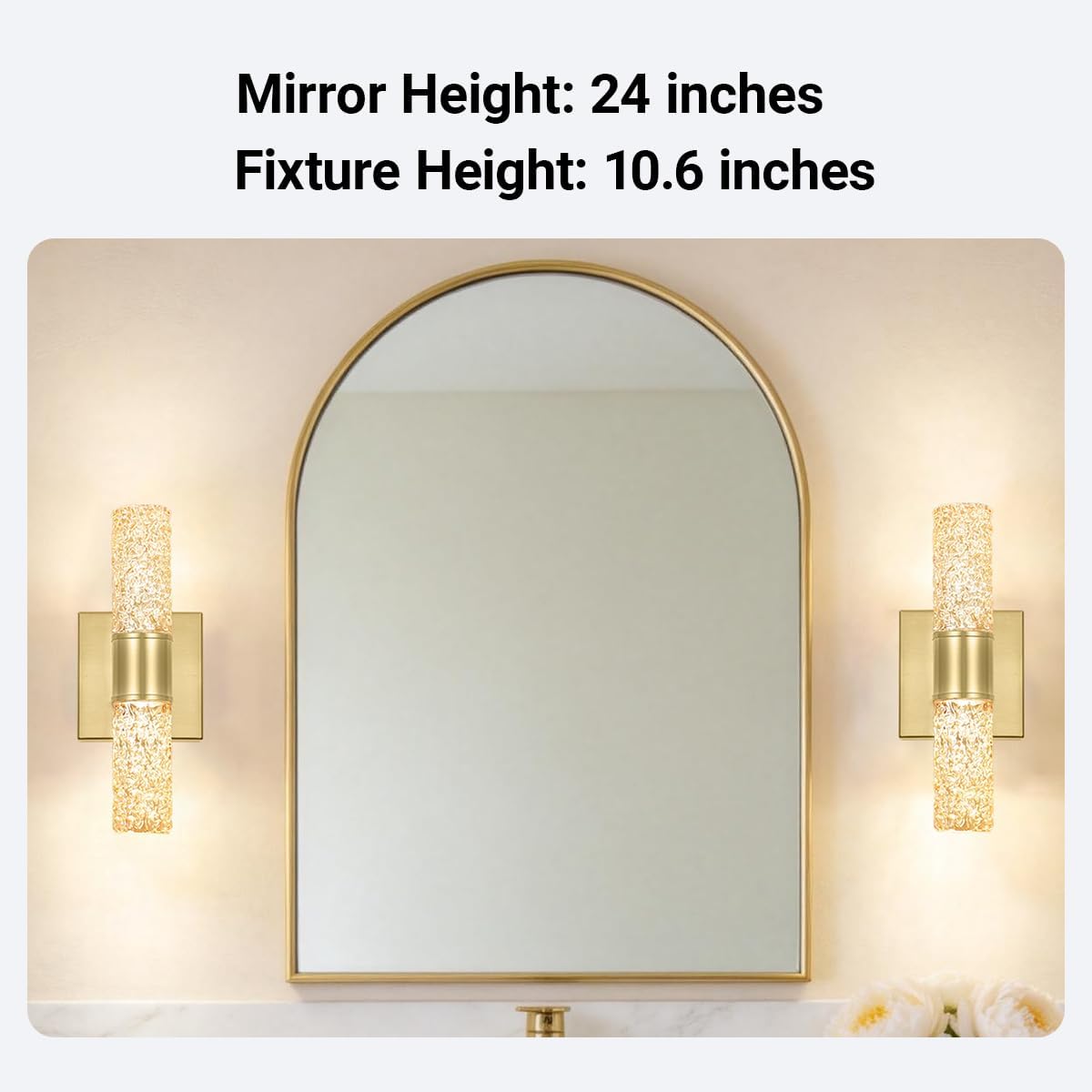 2 Pack Gold LED Wall Sconces, 10W 3000K Warm White Hardwired Wall Mounted Light Fixtures with Amber Crystal Glass, Modern Bathroom Vanity Lights for Mirror Living Room Bedroom Hallway
