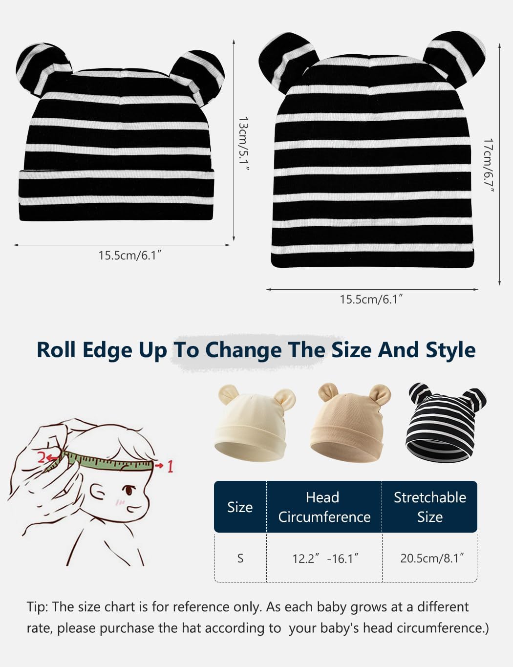 Cotton Newborn Hats for Unisex, Bear Ears Baby Girl Boy Beanie Hat for Newborn, Infant, Toddler Cap - Image 5