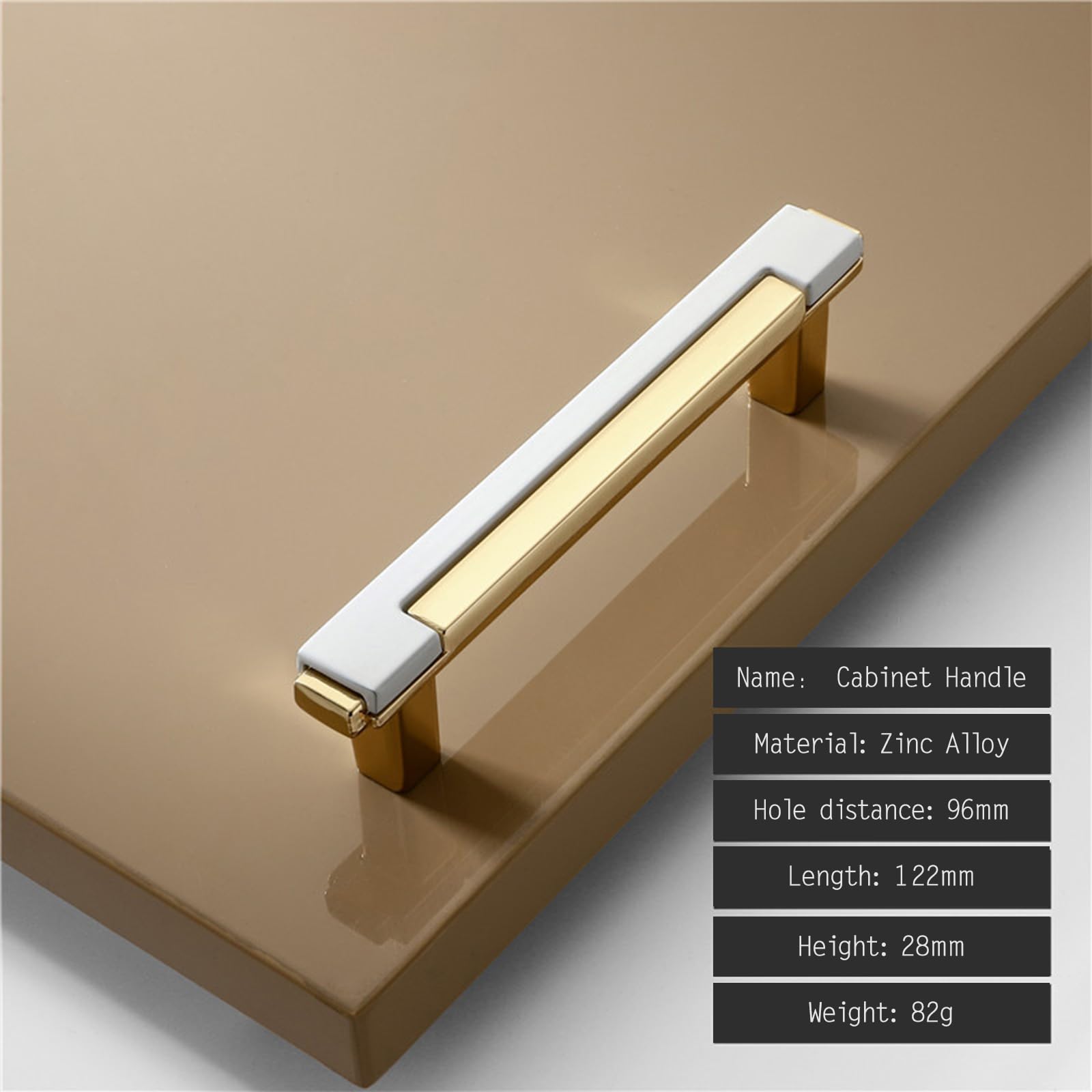 KOVNISE 2 PCS Cabinet Pulls Zinc Alloy Plating Process Simple Modern Style Light Luxury Drawer Pulls for Cabinet Golden White Cabinet Door Knob for Cabinet Drawers and Wardrobe Doors Drawer (96mm) - Image 2