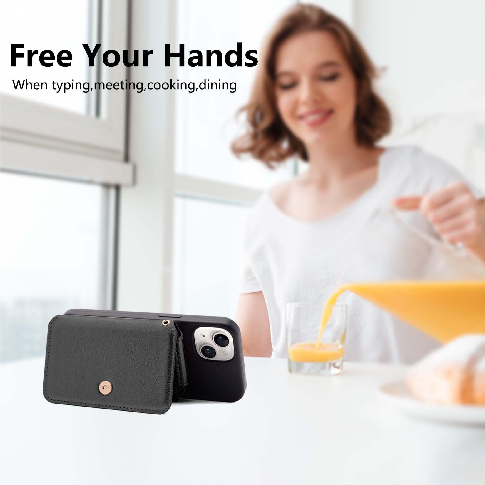 M-Plateau Handy-Geldbörse zum Aufkleben – schlanker, langlebiger und stilvoller Kartenhalter aus PU-Leder mit 3M-Kleber und abnehmbarem Umhängeband für iPhone und die meisten Smartphones (schwarz)