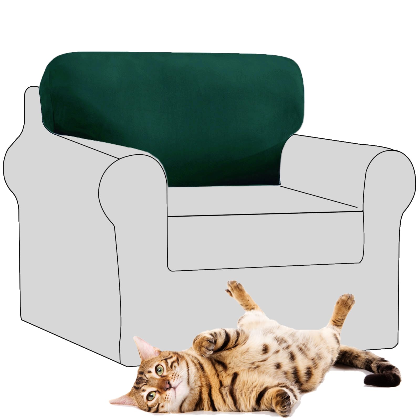 SYLC Stretch Velvet Sofa Backrest Cover, Back Cushion Covers Non-Slip Sofa Cushion Slipcovers for Couch Chesterfield Caravan RV Dinette (Dark green,1 pc Square L)
