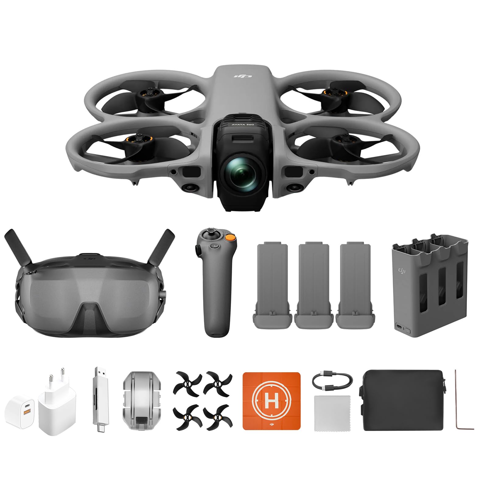 DJI Avata 360 Combo Motion Fly More con accessori, drone a 360° con imaging 8K da 1 pollice, paraelica, Include Goggles N3 e RC Motion 3, Pad di atterraggio (Memory Card Combo)