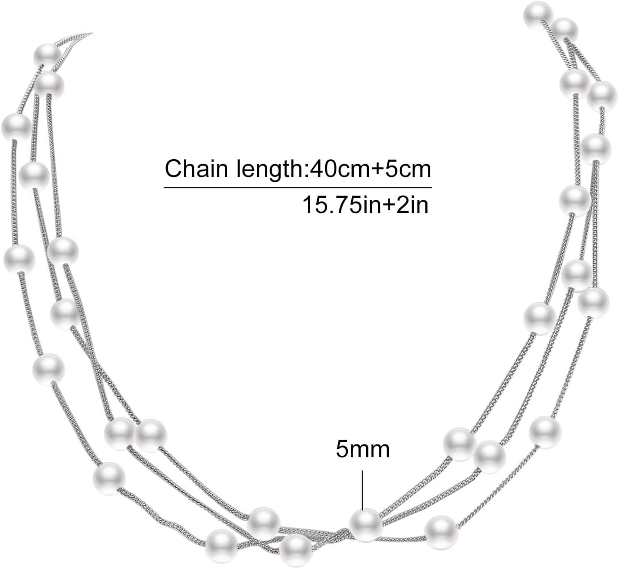 Aleasha Rose Gold Faux Pearl Choker Necklace Multi Strand for Women Silver Dainty Small Pearl Wedding Jewelry - Image 2