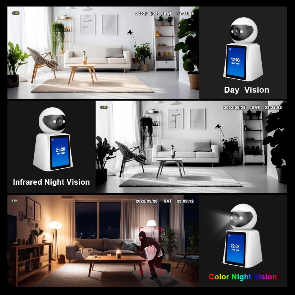 SRIHOME PTZ Surveillance Camera, 1080P FHD, con schermo da 2,8 pollici, videochiamate bidirezionali e chiamate vocaliRilevamento umanoide, Night Vision, monitoraggio remoto, uso interno