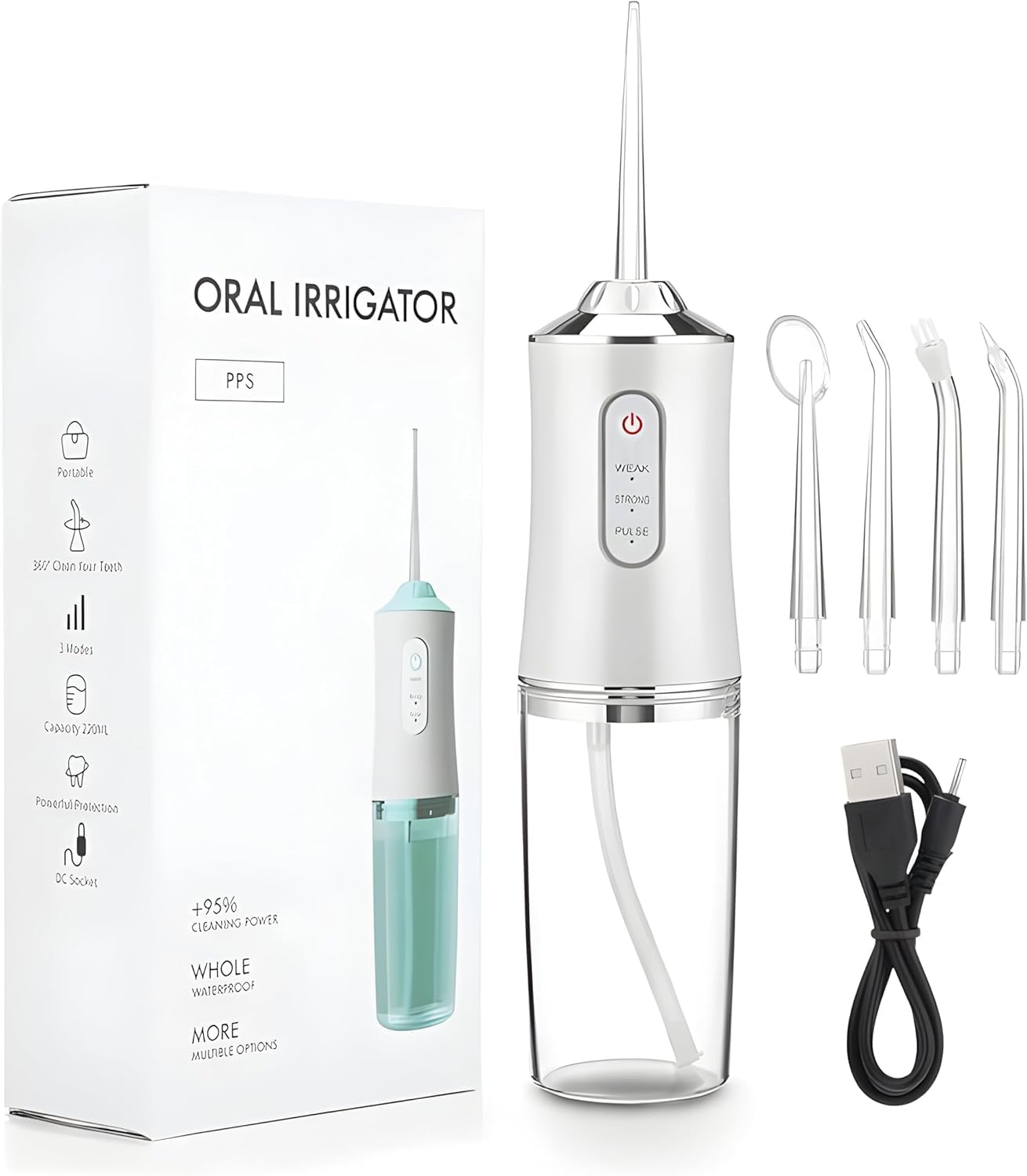 Irrigador Dental Portátil 220ML Recarregável USB 3 Modos Jato Oral
