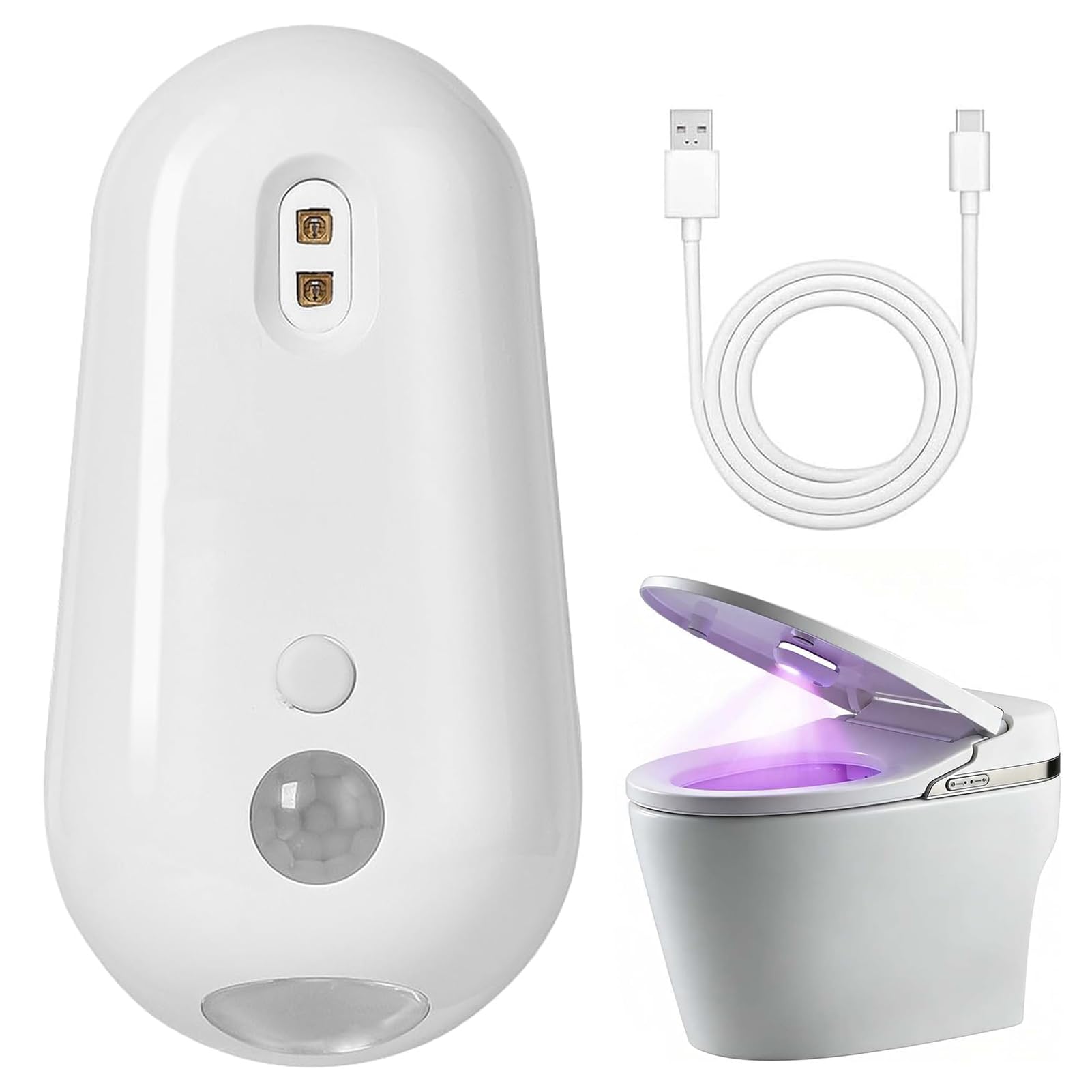 Self Cleaning UV Toilet Sanitizer Light, Motion-Activated USB Rechargeable Night Light, Toilet Night Light Motion Sensor, 6 Color Changing Toilet Bowl Light, Self-adhesive UV Toilet Light for Bathroom