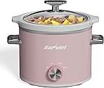 Sunvivi 2 Quart Slow Cooker, Small Slow Cooker with Removable Ceramic Pot, Food Warmer with 3 Heating Settings & Dishwasher Safe Glass Lid, Pink