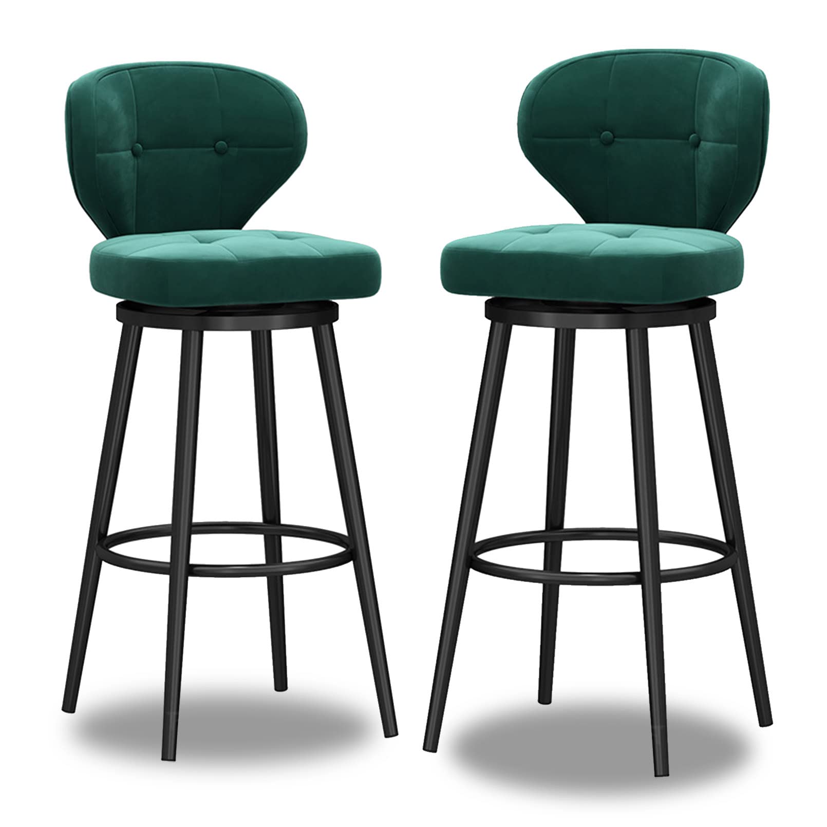 LUUYYI Set di 4 sgabelli da bar girevoli moderni in velluto con schienale basso verde, sedie da cucina a isola per colazione a casa, eleganti gambe in metallo nero incluse (verde, 2 pezzi)