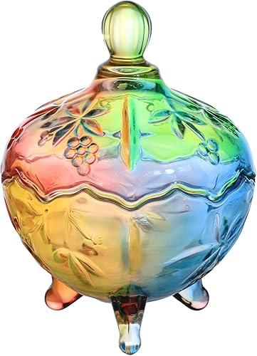 socosy Royal arco iris en relieve Footed tarro de vidrio tarro de caramelos con tapa, tarro de alimentos boda bufé de dulces tarro de vidrio