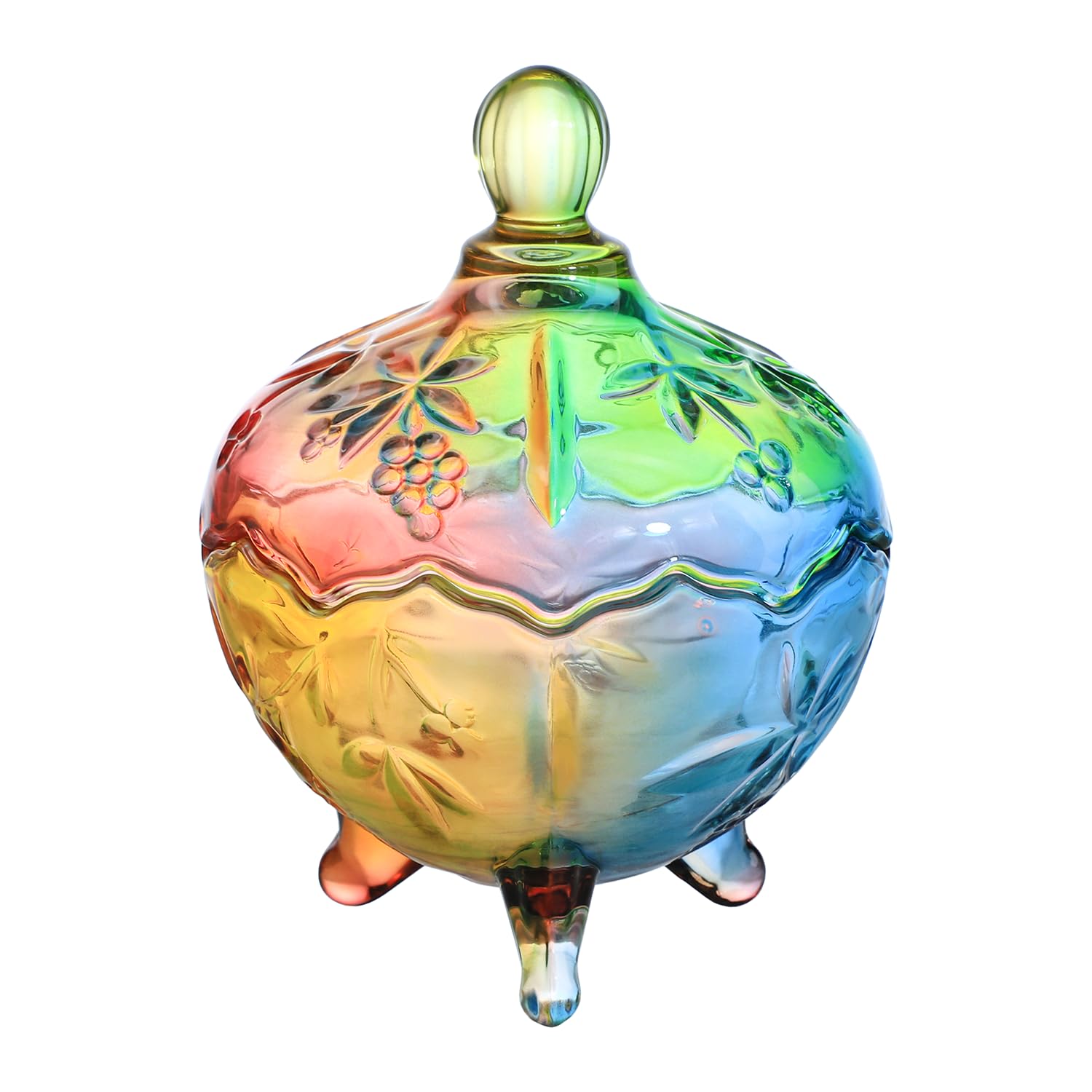 Royal Rainbow Embossed Crystal Footed Apothecary Jar Candy Jar with Lid,Clear Glass Wedding Candy Buffet Jar Food Jar-22oz