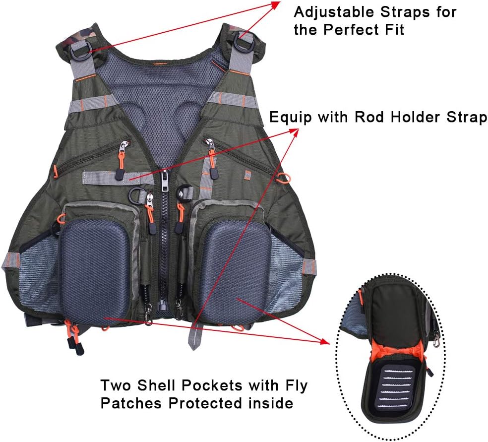 Waxaya Lightweight Fly Fishing Vest with Multi Pockets Adjustable Size Mesh Fishing Backpack for Men and Women