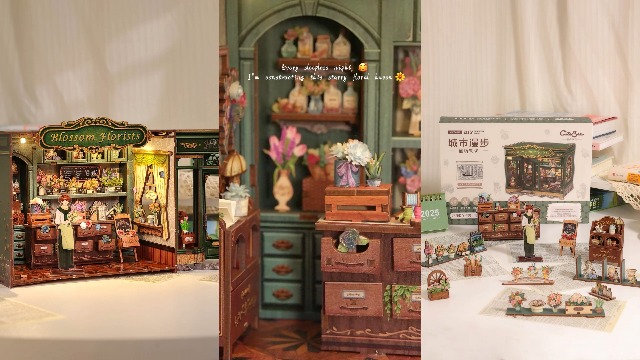 CUTEBEE Book Nook - DIY miniatuurpoppenhuis,Met stofhoes en ledverlichting,Bibliotheek-bouwpakket,Voor volwassenen (Bookshop Memories
