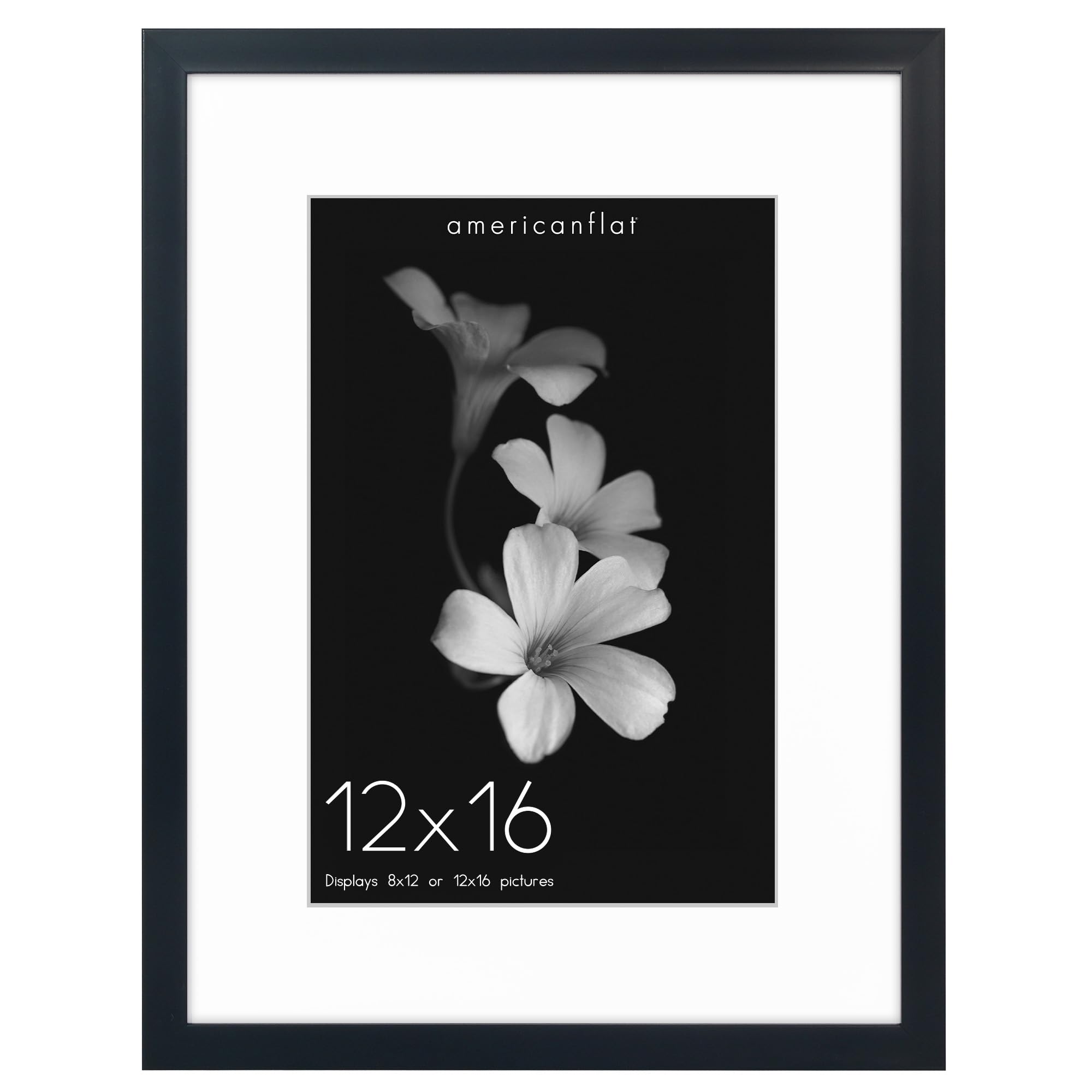 americanflat 12x16 picture frame in black - use as 8x12 picture frame with mat or 12x16 frame without mat - deep molding frame with plexiglass cover and hanging hardware included