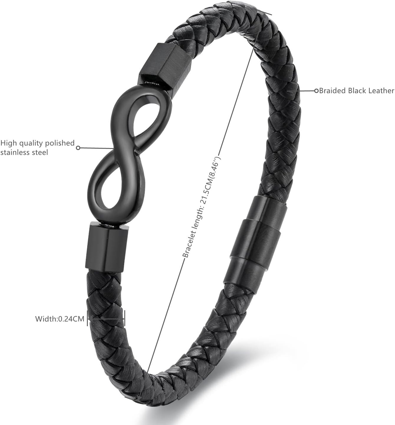 Mens Braided Black Leather Infinity Knot Bracelet, Stainless Steel Friendship and Forever Love Bracelet, Gift to Husband from Wife, Anniversary and Valentines Gift - Image 3