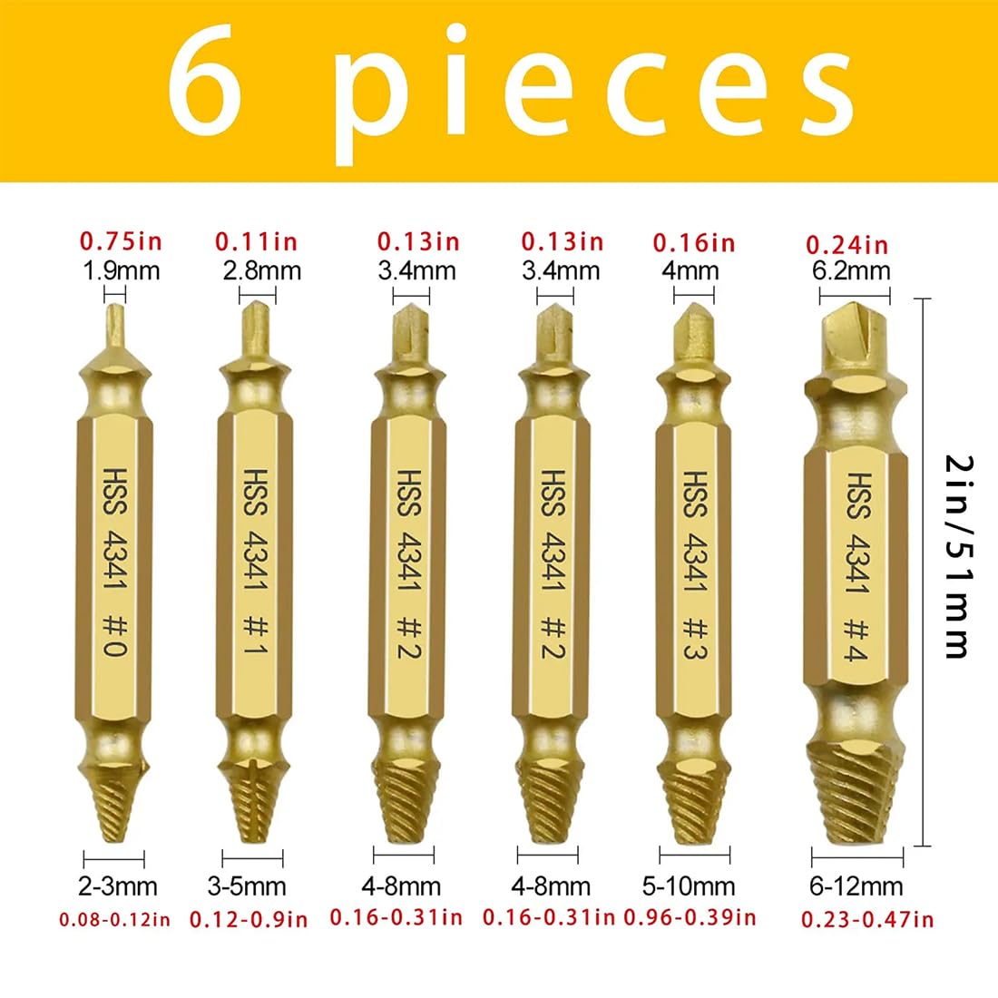 Set 6 Estrattori Viti Danneggiate - Per Viti Stripate O Rotte
