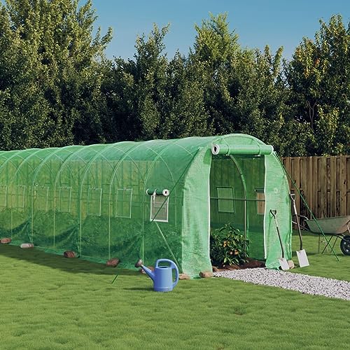 CZYLJLK Amplio Invernadero transitable, Verde, 12 m², 6x2x2 m, Estructura de Acero galvanizado, Cubierta de PE Resistente a los Rayos UV, con Puerta Enrollable y 4 Ventanas de Malla para l