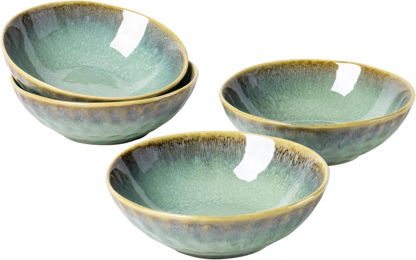 Henten Home Ceramic Soup Bowl Set, 25 oz Cereal Bowls Set of 4, Porcelain Salad Bowls Set, Stoneware Serving Bowls for Kitchen, Microwave& Dishwasher Safe, Reactive Glaze (Green) Green 25 oz