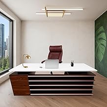 Director Table for Home and Offce Desk Unique Design L- Shape Wooden & Computer Table Made in Particle Board 3 Drawers and Openable Shutter,Storage CPU Space Brown - (LDL-534)