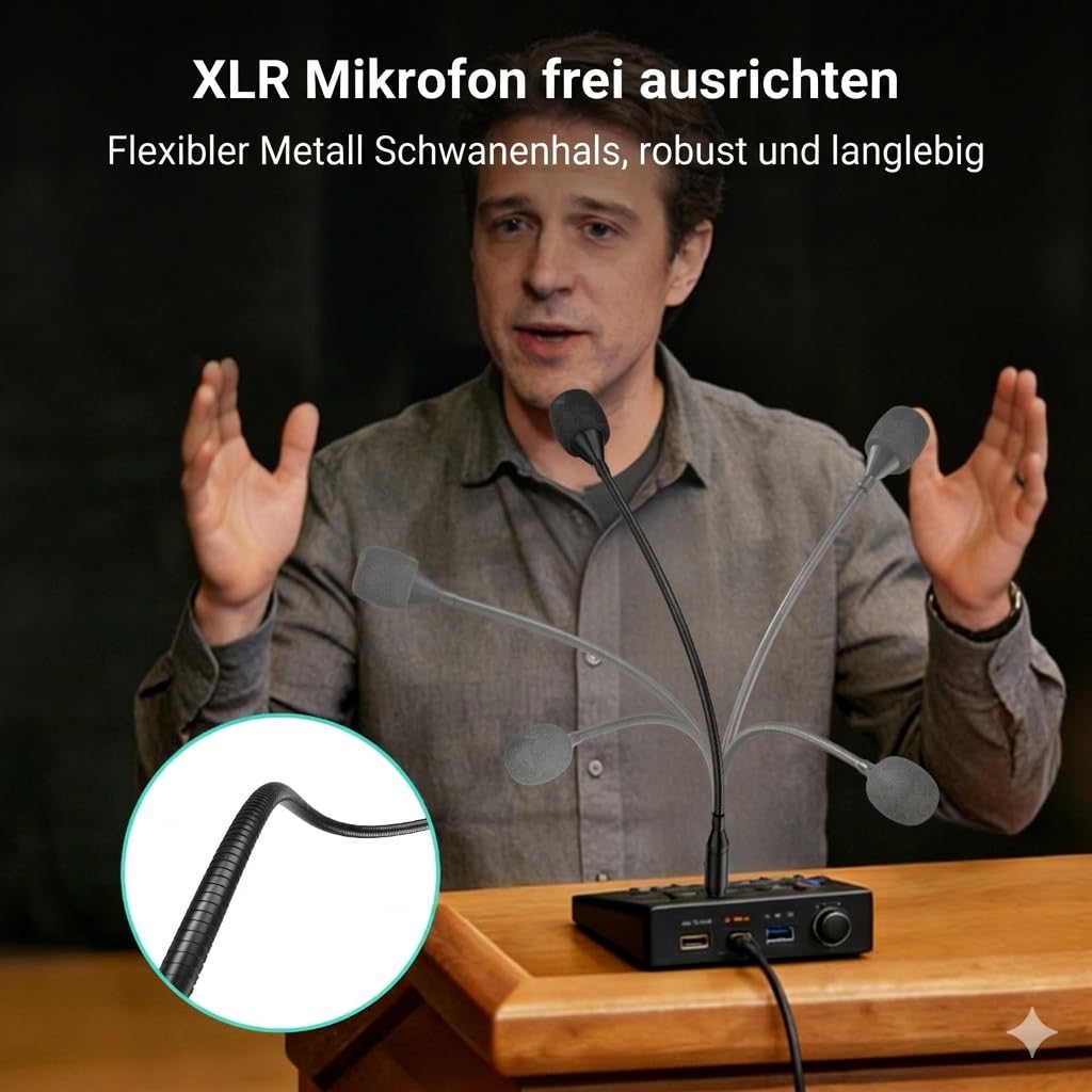 Cubilux XLR Schwanenhalsmikrofon mit Mute Taste, 19 Zoll dynamisches XLR Mikrofon mit Nierencharakteristik, professionelles Sprachmikrofon für Mischpult, Konferenz, Rednerpult und DJ