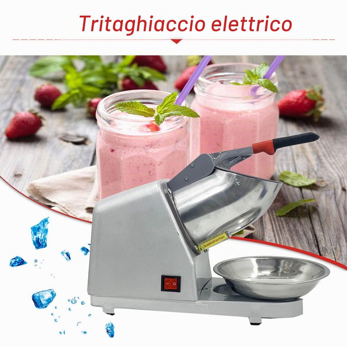 Elettrico Tritaghiaccio,Tritaghiaccio a Doppia Lama 300W, con Ciotola in Acciaio Inossidabile,Cono della Neve del Ghiaccio di Tritaghiaccio,per Bar e Ristoranti(Bianco Argento)