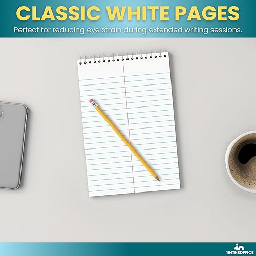 Miniatura 5 de 1InTheOffice Steno Pads Spiral 6x9, bloc de notas encuadernado superior, regla Gregg, blanco, 80 hojas, 12 unidades