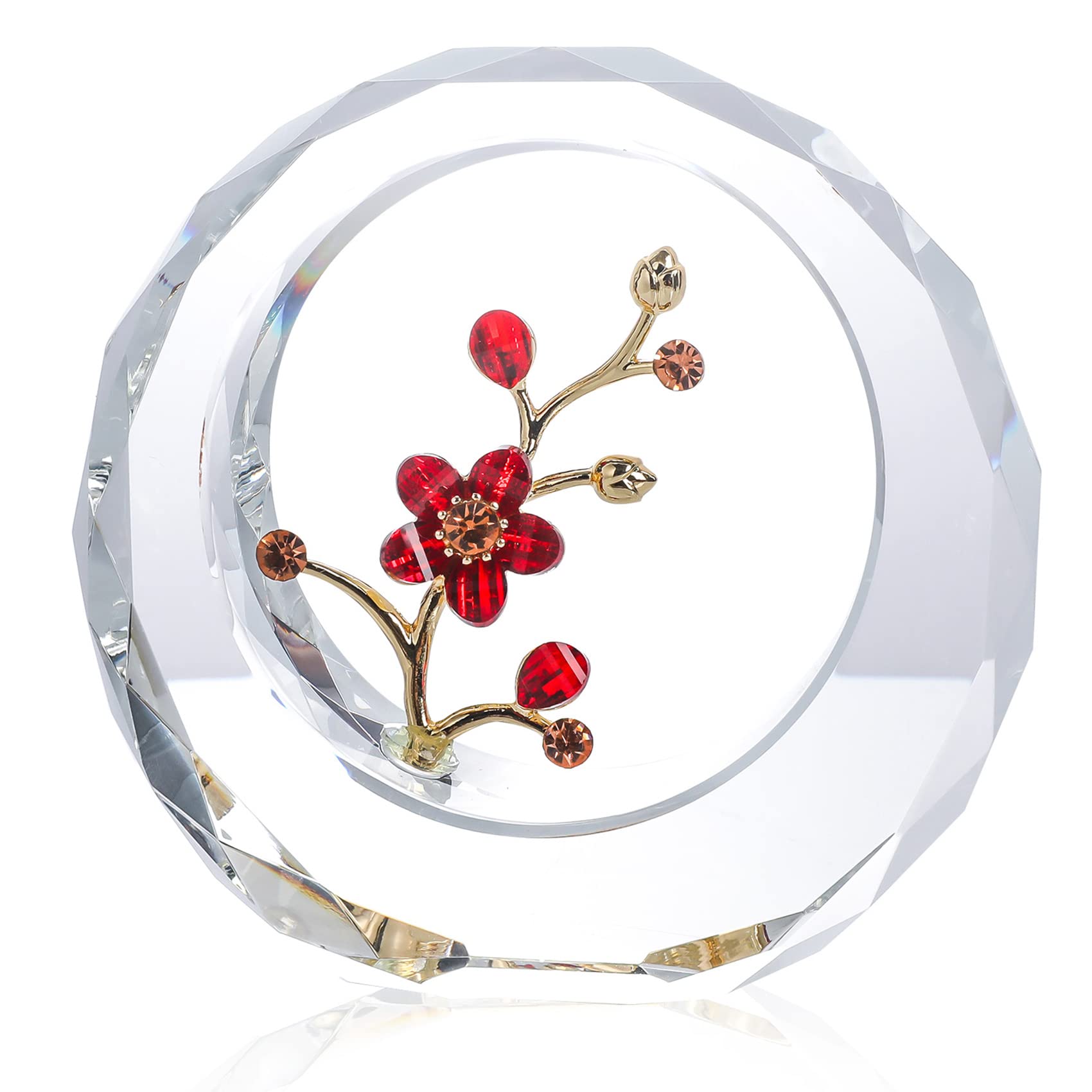 Movdyka Crystal Red Plum Blossom Sculpture - Handmade Home Decor, Transparent Glass Figurines for Women, Mom, Grandma on Anniversary, Birthday, Christmas