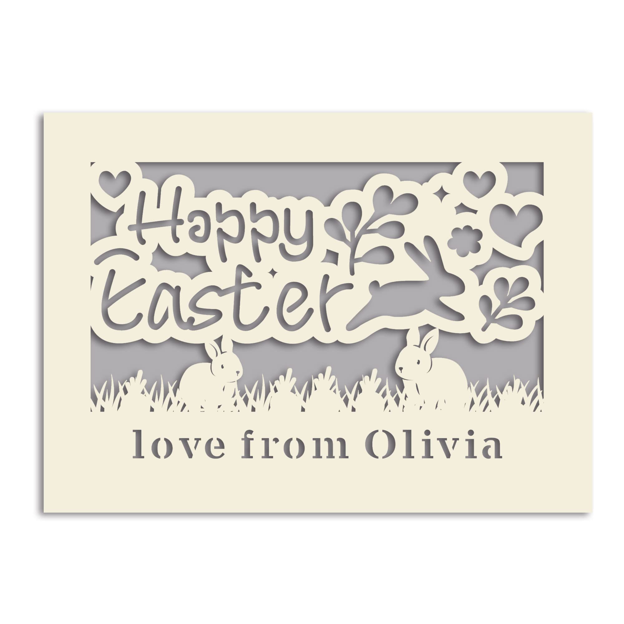 Personalised Easter Cards for kids Custom Happy Easter Card for Daughter Granddaughter Grandson Son Mum Dad Nanny Grandad Custom Bunny Card with Envelope(Grey)