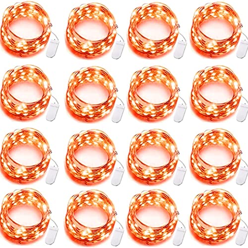 Guirlande lumineuse orange à piles Lot de 16 de 3m avec 30 LED fil argenté déco Halloween