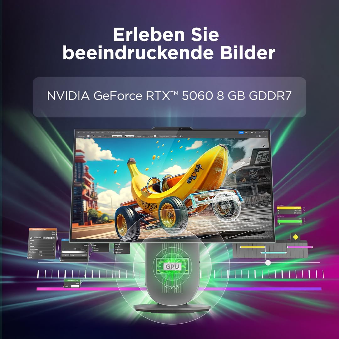 Lenovo Yoga AIOi PC | Copilot+PC | 27" QHD Touch Display | Intel Core Ultra 7 356H | 32GB RAM | 1TB SSD | NVIDIA GeForce RTX 5060 | Windows 11 | Inkl. Maus und Tastatur | Grau | 3 Monate Premium Care