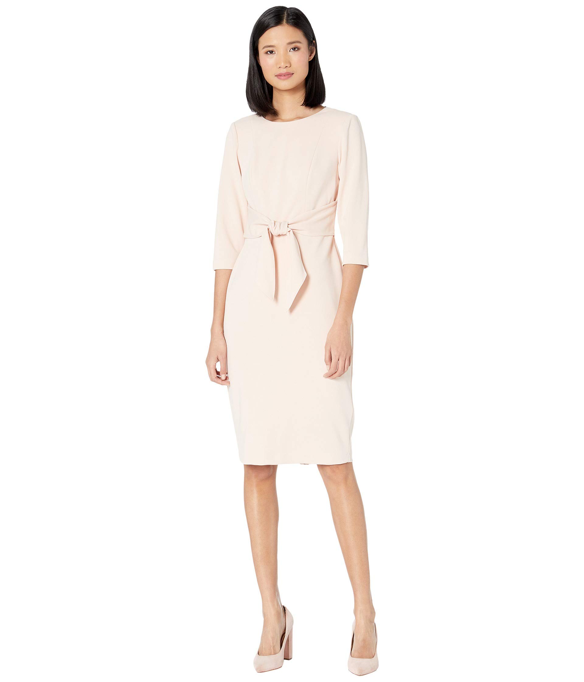 Adrianna Papell Knit Crepe Tie Waist Sheath Women's Dress, Blush, 12