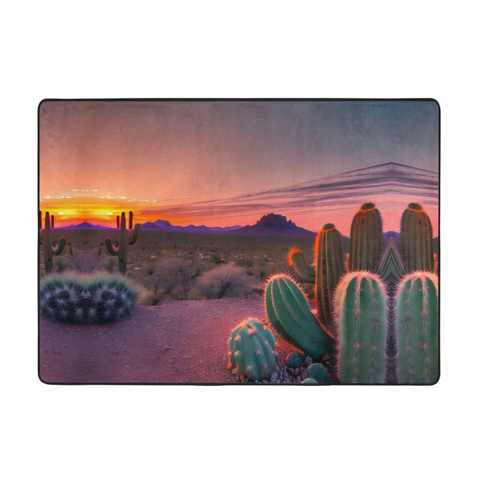 Tapis de sol decoratif grand format paysage de cactus pour piece a vivre