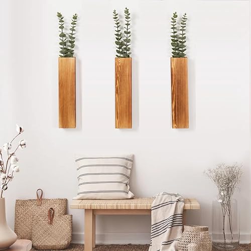 Miniatura 2 de Macetas de pared de madera con eucalipto artificial, decoración moderna de pared de granja para sala de estar, dormitorio, baño, jarrón de pared