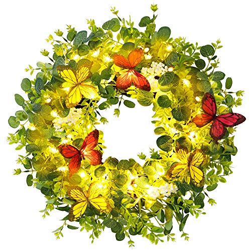 Brwoynn 18" artificial green leaf eucalyptus wreath, artific…