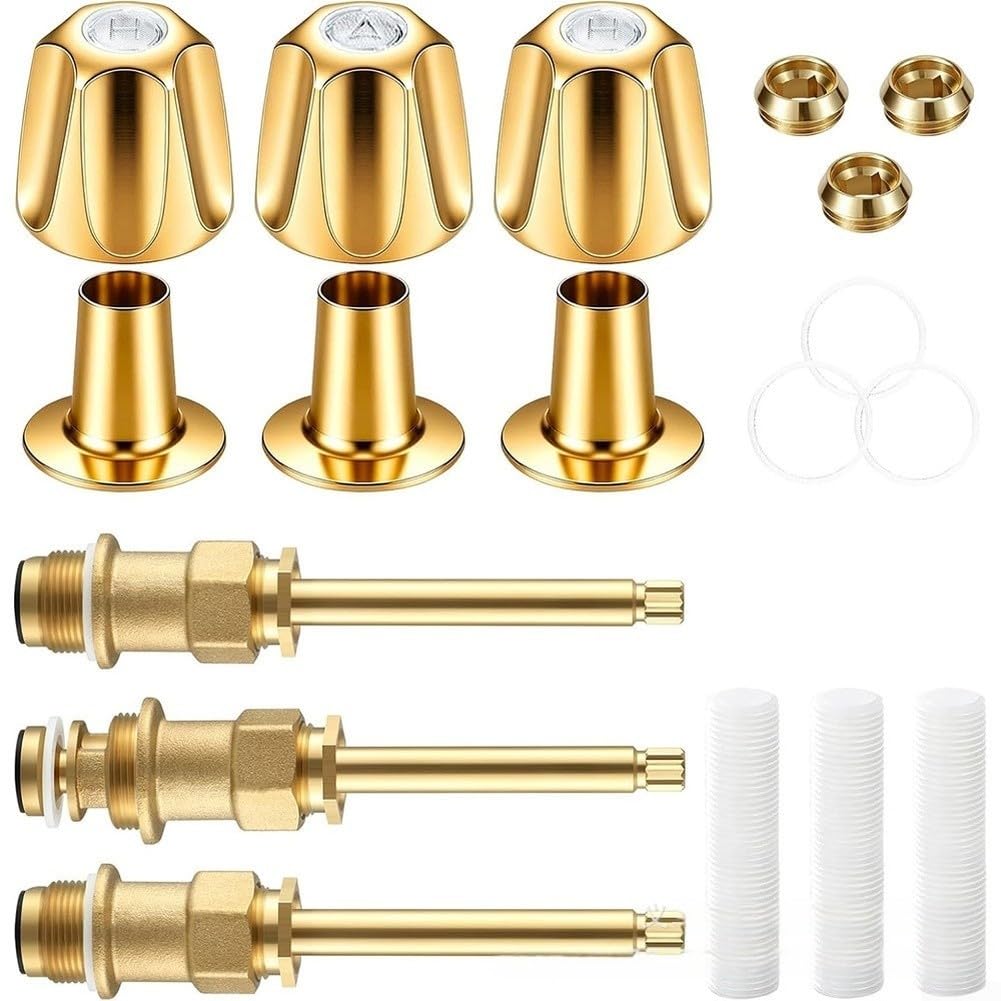 Kit para grifos Ducha Bañera 3 Perillas Plata Instalación Kit(39619 Synthetic)