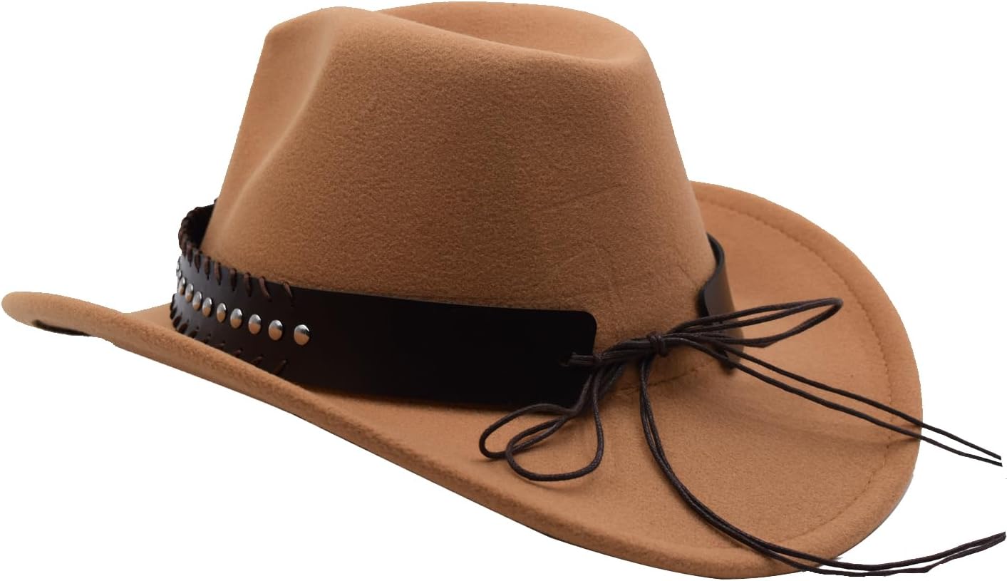 Unisex Western Cowboy Hat Fur Felt Cowgirl Hats Wide Brim with Belt Buckle - Image 5