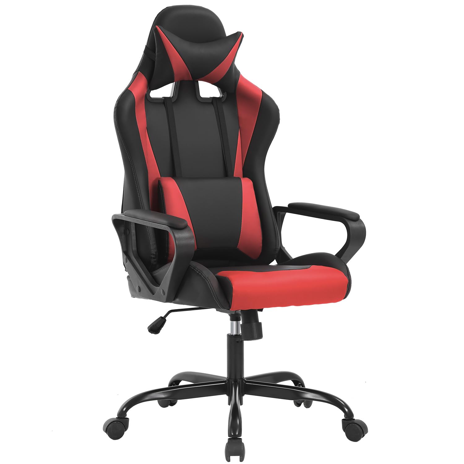 Adjustable High-Back Executive Gaming Chair with Lumbar Support and Rolling Casters for PC Executive High-Back Chair for Gaming and Office with Ergonomic Features, PU Leather, and Rolling Casters,Red