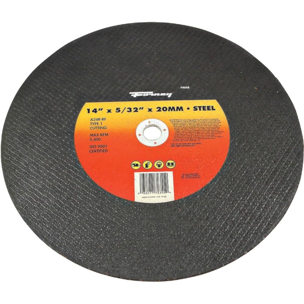 Forney 72355 Cut-off Wheel, Type 1 High Speed Metal with 20-Millimeter Arbor, A24R-BF, 14-Inch-by-5/32-Inch