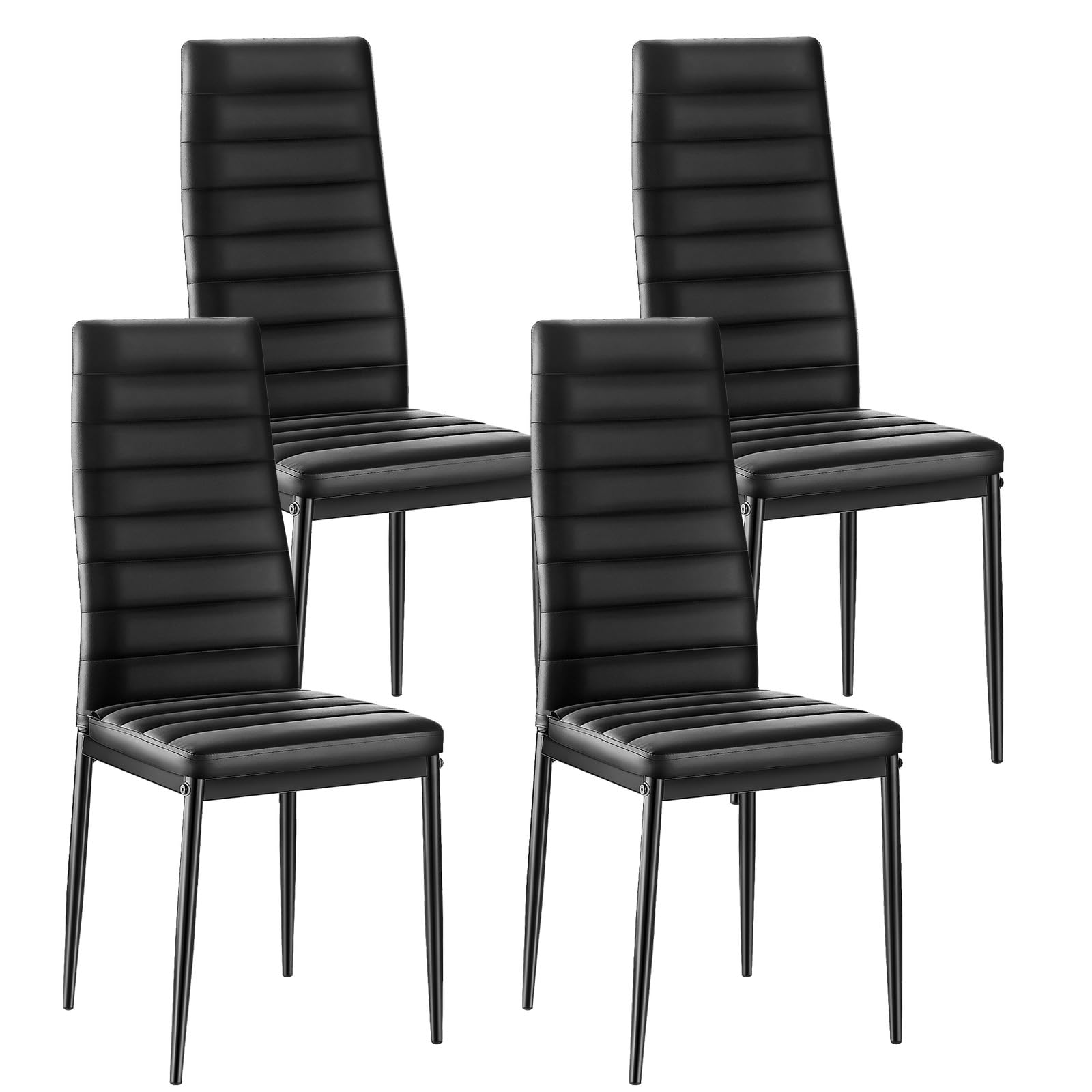 VEVOR Modern Dining Room Accent Chairs Set of 4, Upholstered Leather Side Chair for Living Room, Space-Saving Kitchen Chair with Thick Cushions and Metal Legs, Black (Open Box)