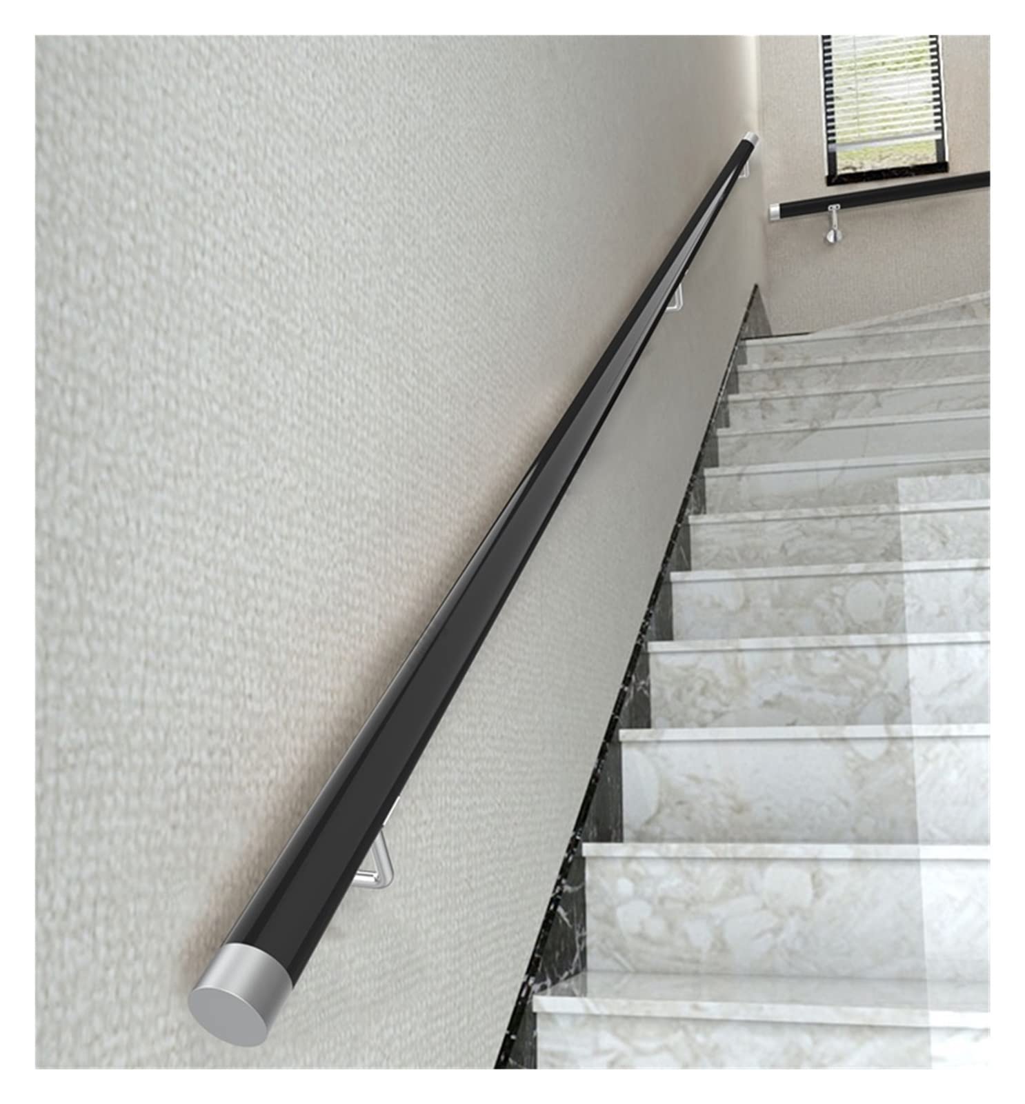 Gyeqxkt Black Indoor Stair Railing With Silver Bracketsround Wood Banister For Hallways & Corridors Nonslip Support Rail For Elderly & Children 1.4M (4.5Ft) Color