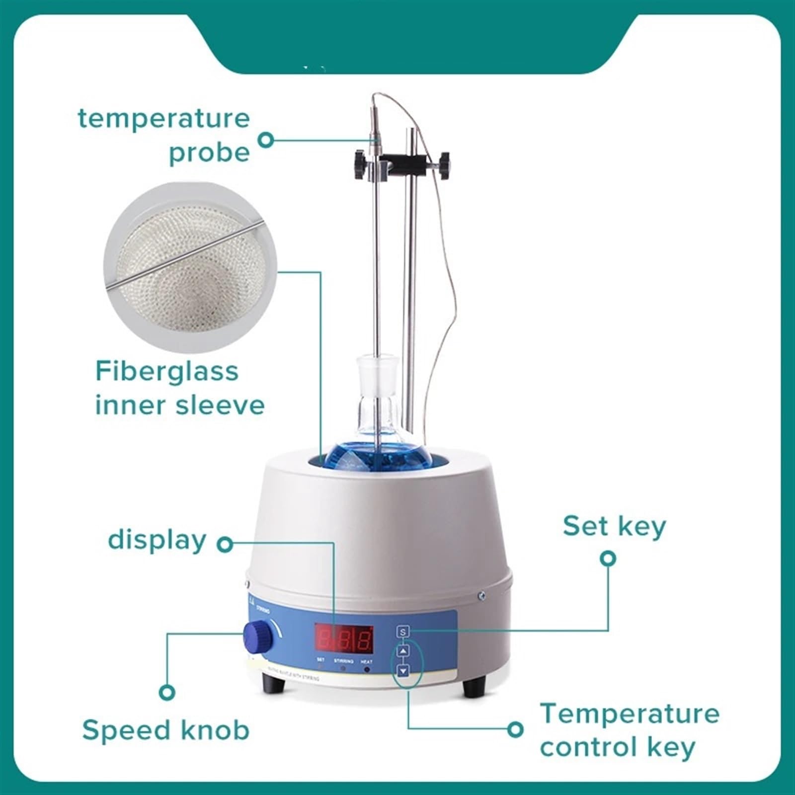 Labor-Vortex-Mischer Offizieller Shop 1000ml Digitaler elektrischer Heizmantel Magnetrührer Laborausrüstung mit Wärmeregler(HMSC 2000ml)