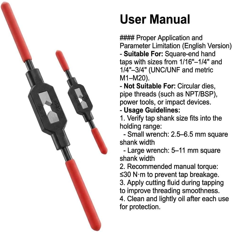 QWORK Adjustable Tap Wrench Handle Set, 2 Pack Ratcheting Tap Handle Tap Reamer Handle Tool for Tap Sizes 1/4"-3/4", 1/16"-1/4"