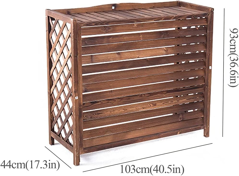 Air Conditioner Cover,Wooden air Conditioner Cover Outdoor air Conditioning Rack Frame Radiator Cover,with Blinds Grid Design, easy to Care, Windproof and Rustproof, easy to Install,for Outdoor U