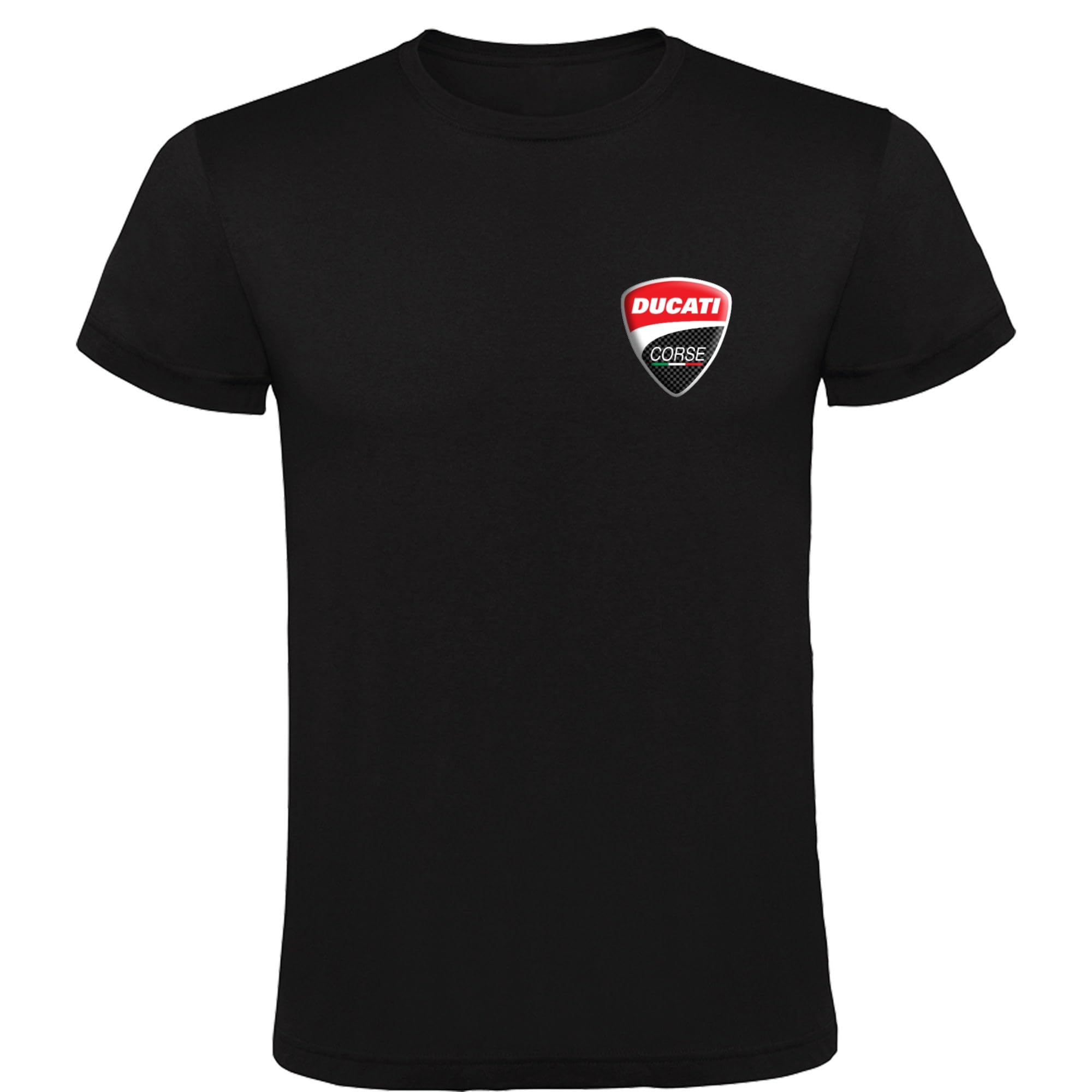 Camiseta Ducati Corse Men's Black Logo 100% Cotton Sizes S M L XL XXL Short Sleeves T-Shirt, Black/White, S