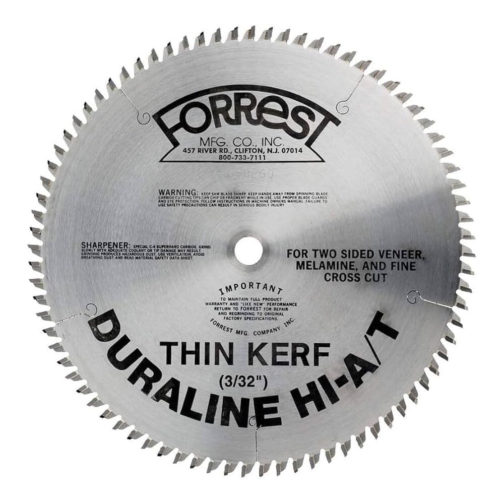 Forrest DH10807100 Duraline 10-Inch 80 Tooth HI-A/T Thin Kerf Melamine and Plywood Cutting Saw Blade with 5/8-Inch Arbor