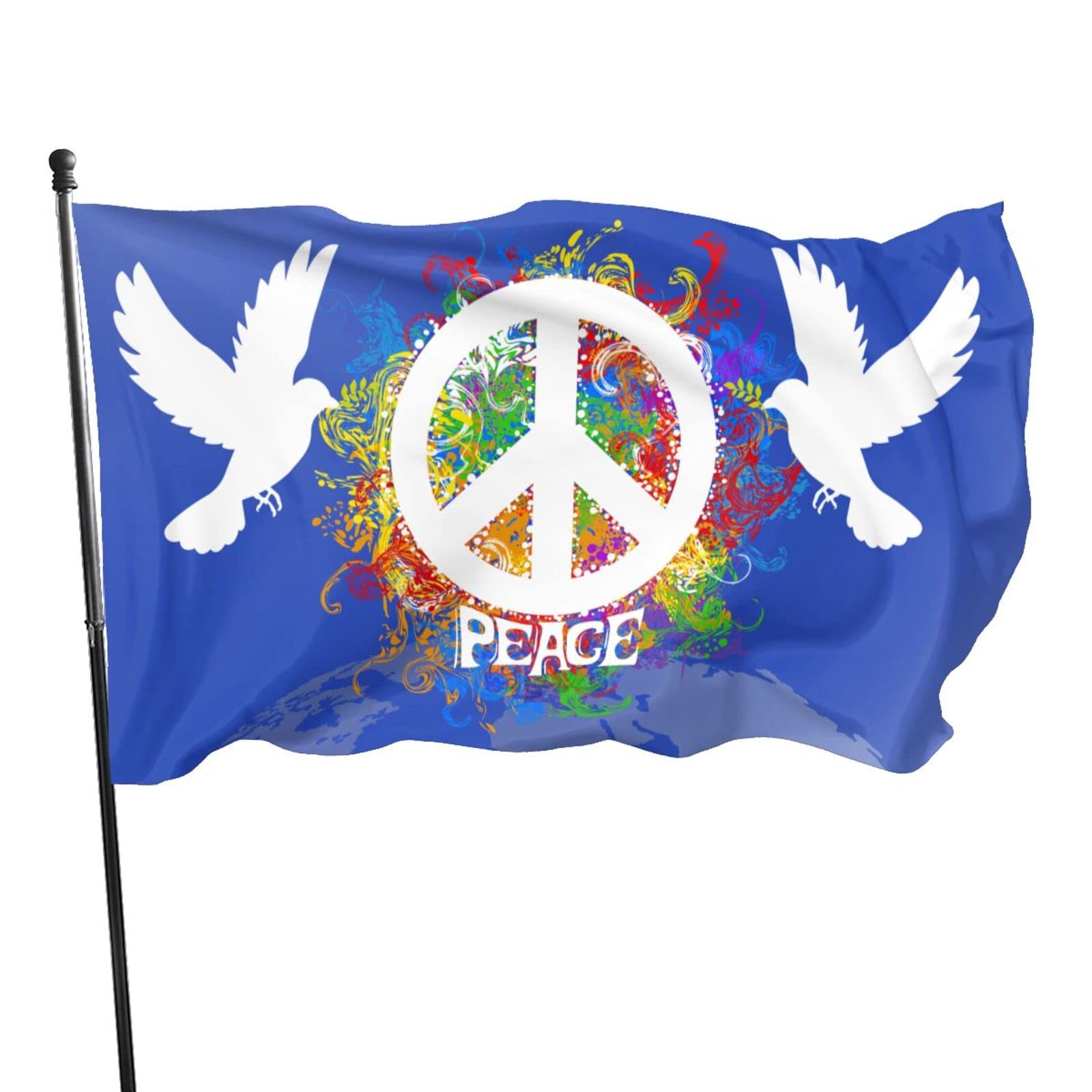 PringCor Weltfriedensflagge – 90 X 152 Cm, Olivgrün, Mit Taube & Erde, Für Balkon & Garten