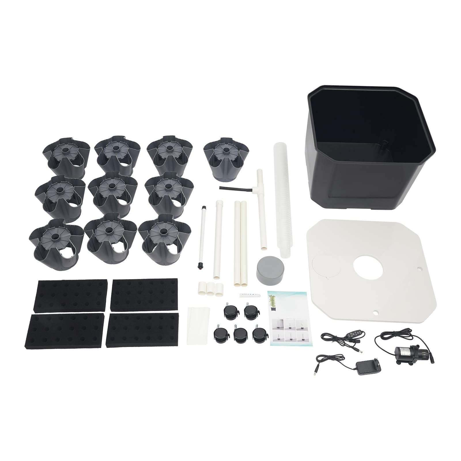50 Löcher Hydroponic Tower, 10 Etagen Tower Growing System Kit, Hydroponisches Anbausystem mit Hydratationspumpe und 4 Rollen, Garten Hydroponischer Turm mit 40L Wassertank für Obst/Gemüse (Grau)