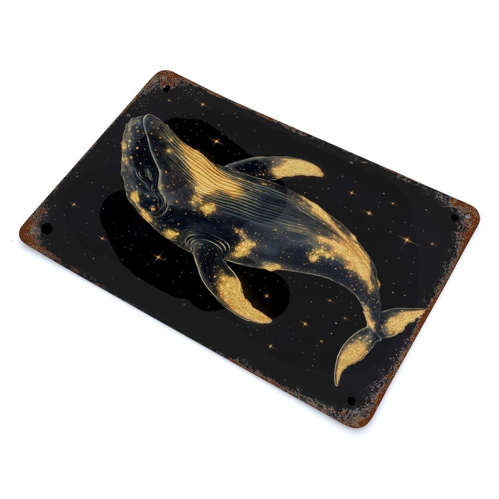 Celestial Whale in Starry Night Weathered Tin Sign 11.8"x7.9", Novelty Wall Decor for Garage, Pub Or Kitchen