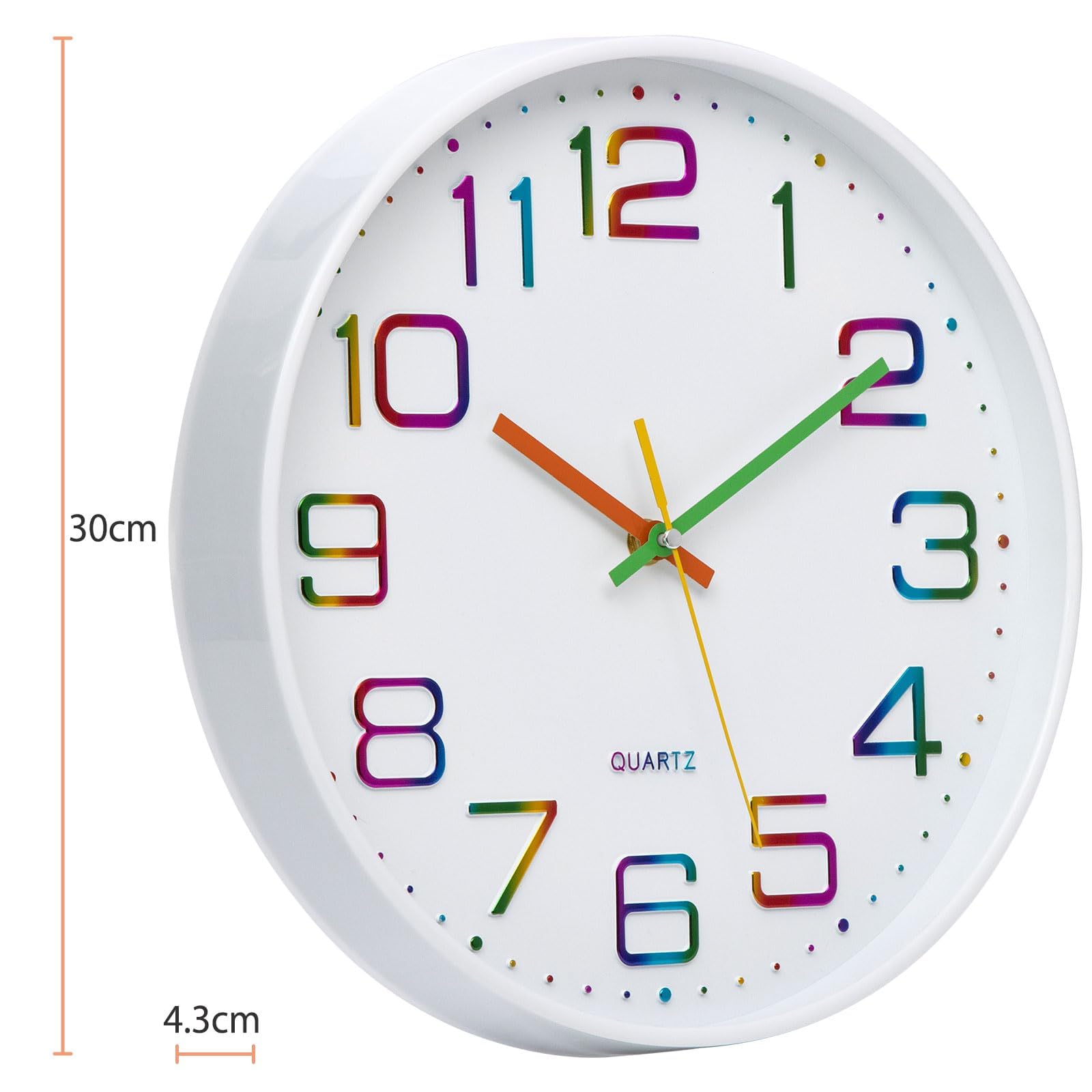 ACCSHINE Orologio da parete senza ticchettio, silenzioso, 30 cm, moderno, al quarzo, grande, funzionamento a batteria, stereo, facile da leggere per camere, casa, cucina, camera da letto, ufficio