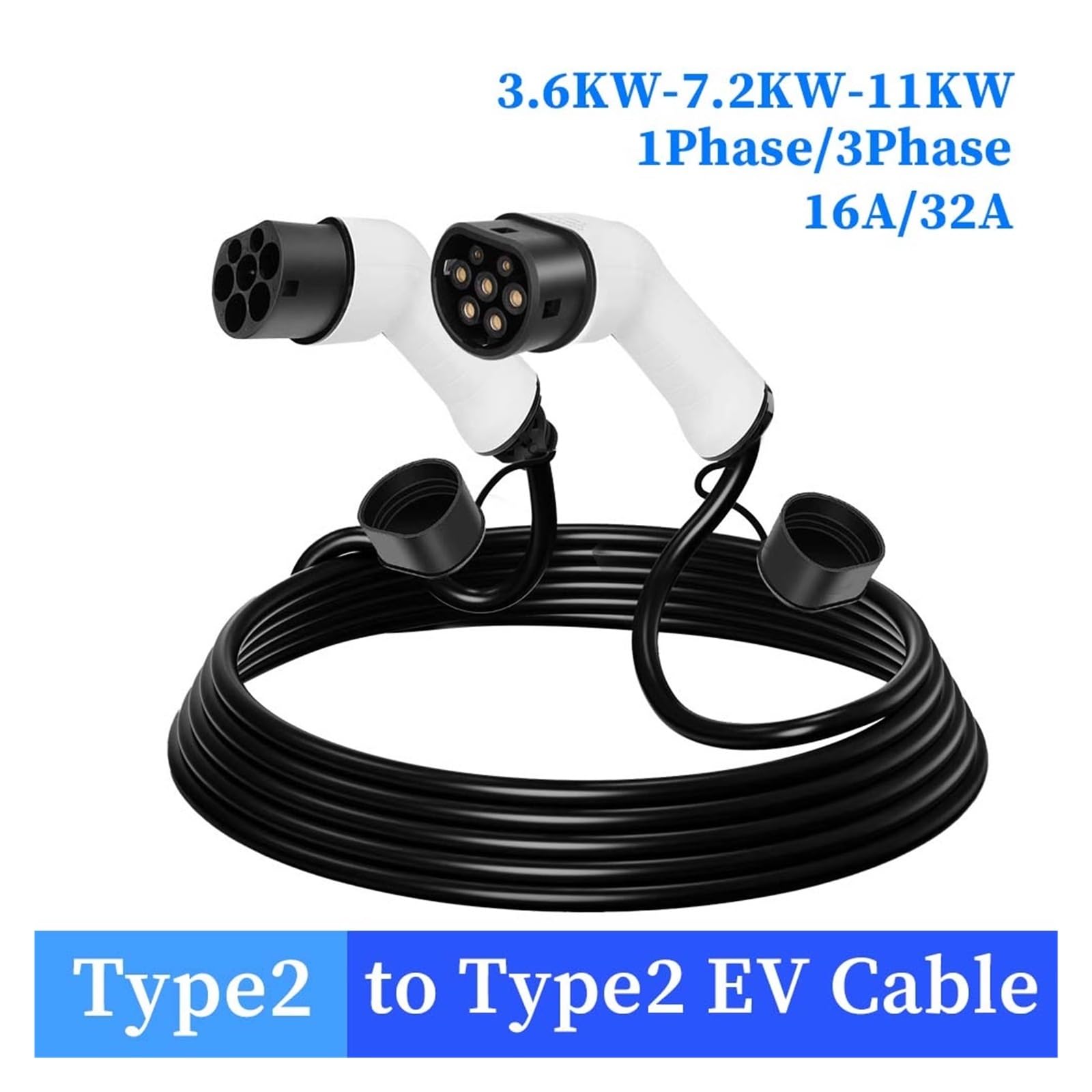Portable EV Charging Cable 32A 11KW 1 Phase Electric Car Charger 3.5KW 16A Kit Type 2 To IEC62196-2(16A 1P 3.6kW)